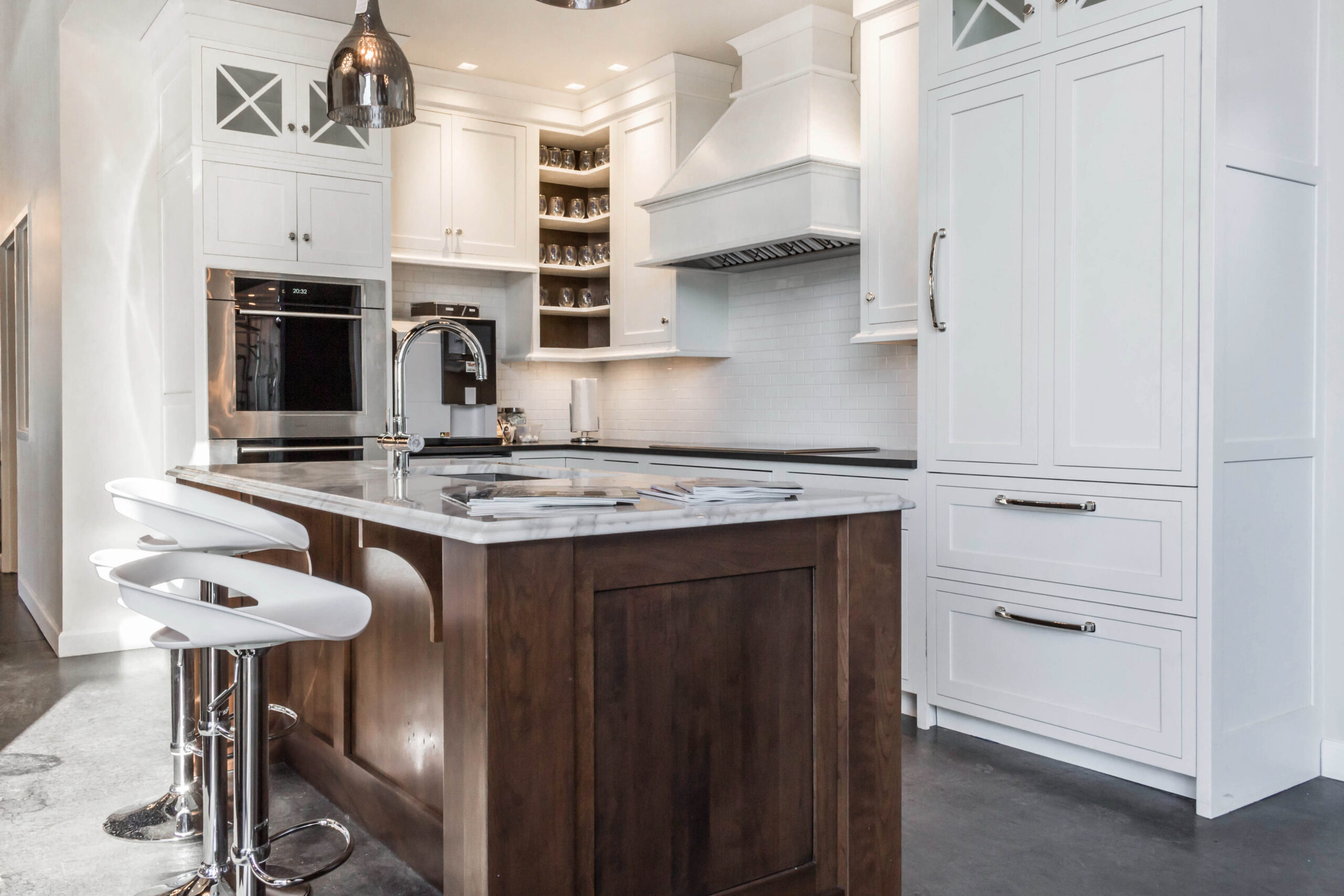 white and brown kitchen