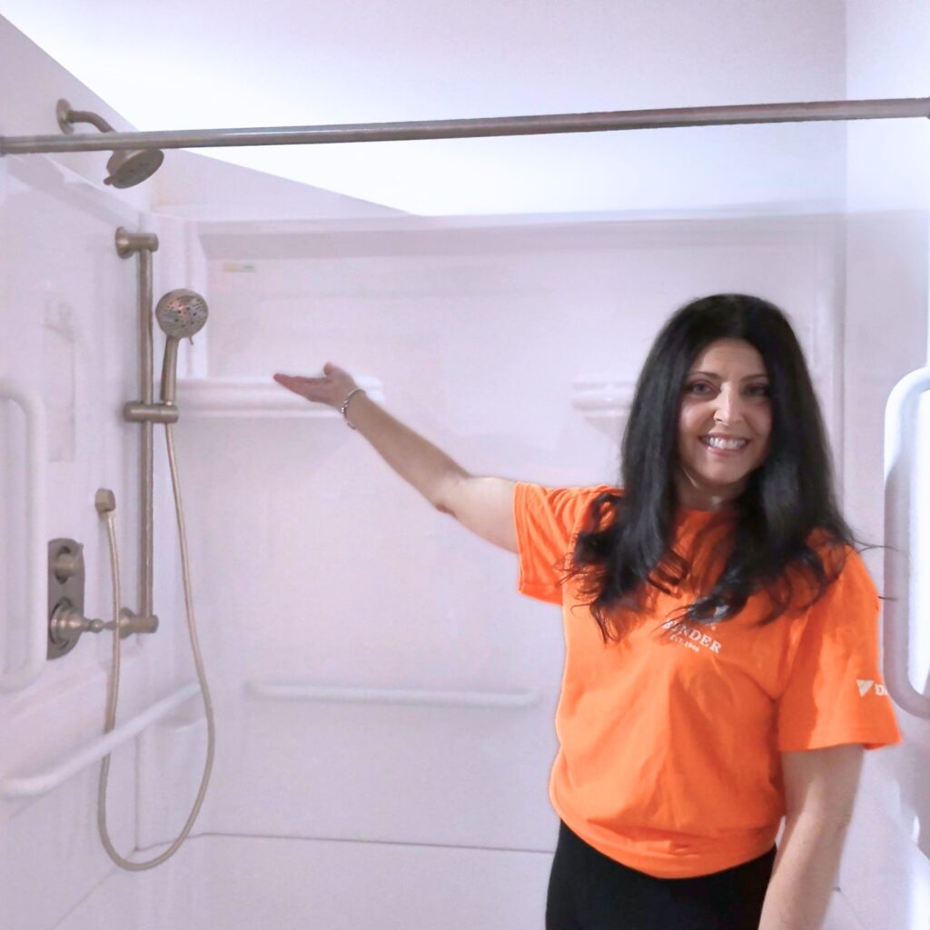 women showing ADA shower